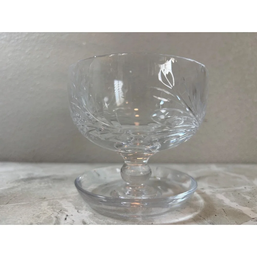 Vintage Etched Crystal‎ Footed Dessert Bowl Frosted Rose Floral Pedestal Glass